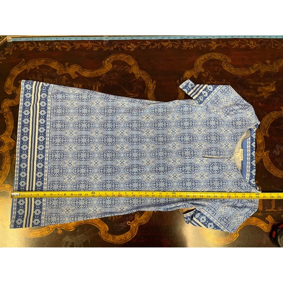 Cabana Life Blue White Tile Print UPF 50+ Shift Dress Beach Preppy Resortwear L - Picture 8 of 14